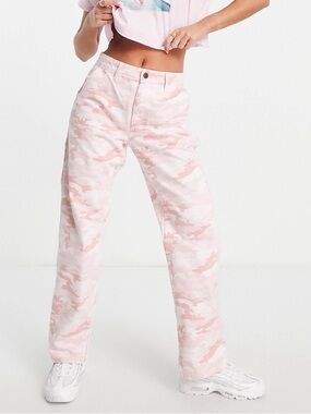 ASOS Stradivarius STR Wide Leg Cargo Baggy Pink Camo Jeans Women’s 00